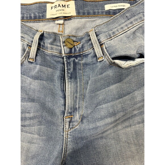Frame Denim Le High Straight Medium Wash Crop Distressed Jean LHSTRS517 Size 26 - Picture 5 of 9